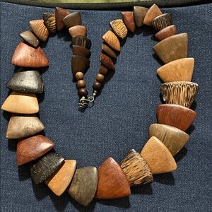 Handcrafted Multi-Tone Brown Wood Bead Necklace